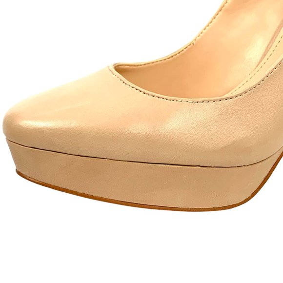 VINCE CAMUTO Niomi Tan Leather Round‎ Toe Platform Stilettos - Picture 5 of 10